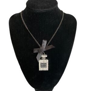 Rhinestone Eau De Parfum Bottle Charm Pendant Necklace